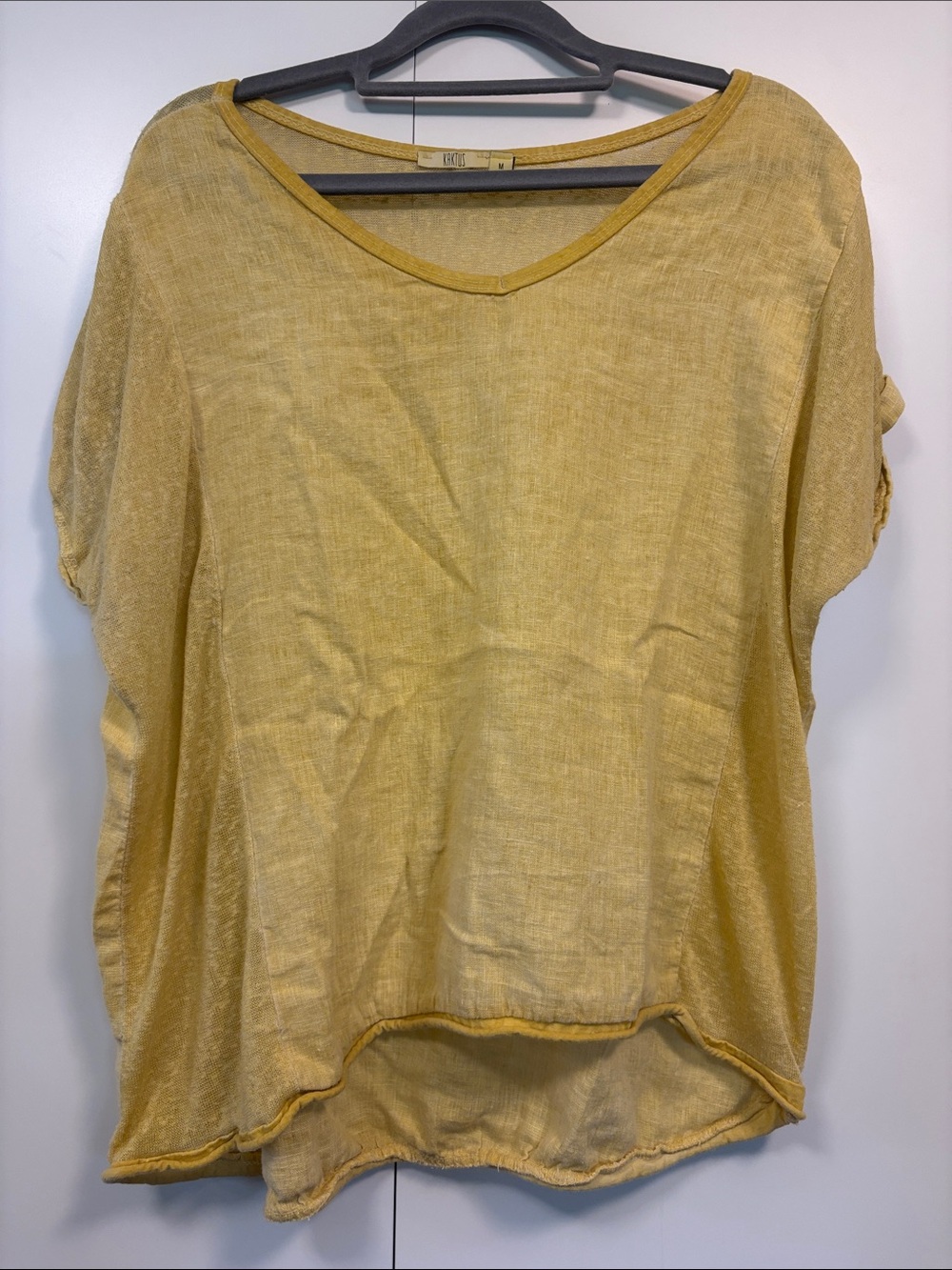 Kaktus Mustard Yellow V-Neck Linen Tunic M